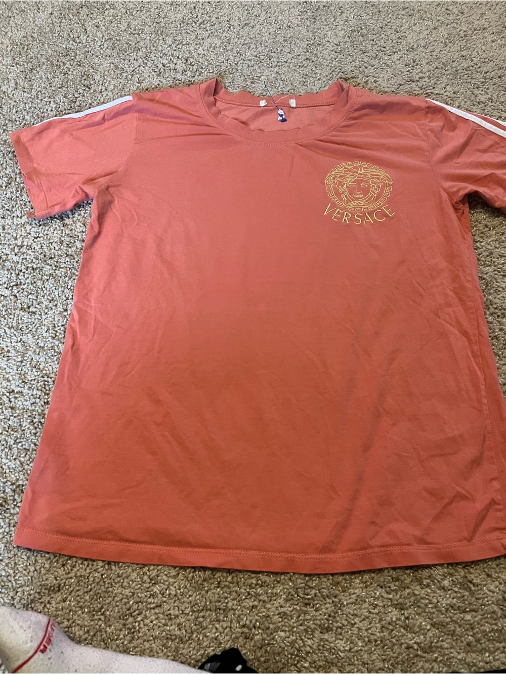 Versace Coral Short Sleeve Crew with Gold Medusa Logo